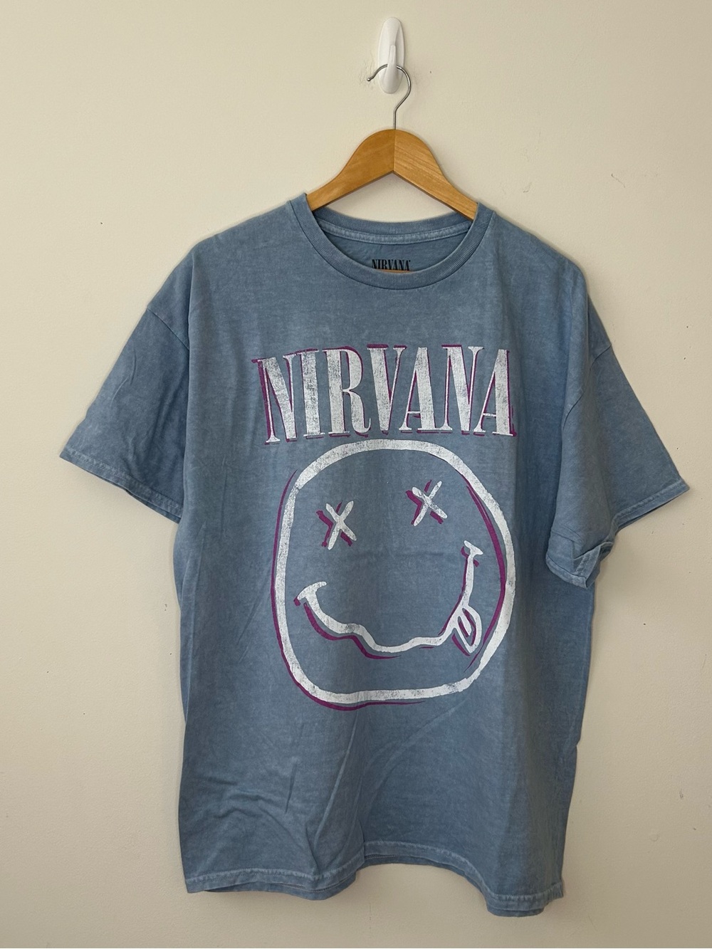 Nirvana Smiley Face Graphic T-Shirt, Blue Rock & Pop Music Tee, Size XL